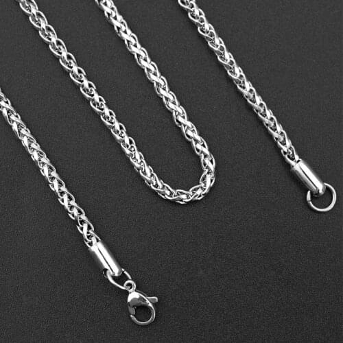 3mm Stainless Steel Silver tone Twist Chain Necklace with Lobster Clasp Fashion Men Women Chain Keychain Accessories 55CM