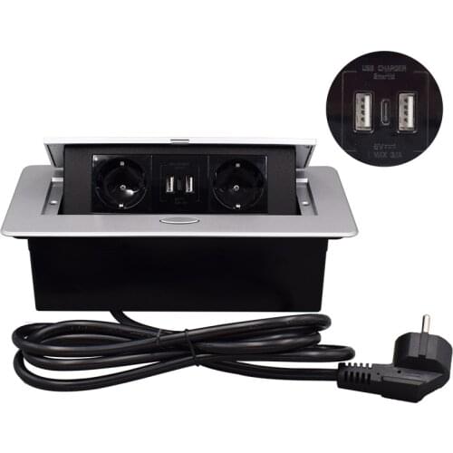 Damped Multimedia Outlet Connection Box Desktop Pop Up Socket with Power and Type c USB Charger for Conference Room