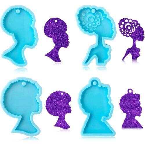 Glossy Black Girl Boy Head Portrait Keychain Silicone Mold Epoxy Resin DIY Craft Jewelry Tool Agate Resin Mold Polymer Clay Mold