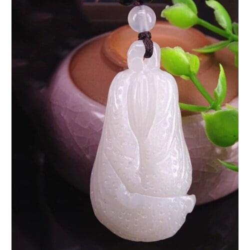 Fine Xinjiang Hetian White Natural Stone Pendants Carving Chinese Cabbage Pendant Necklace Rope Women Men JoursNeige Jewelry
