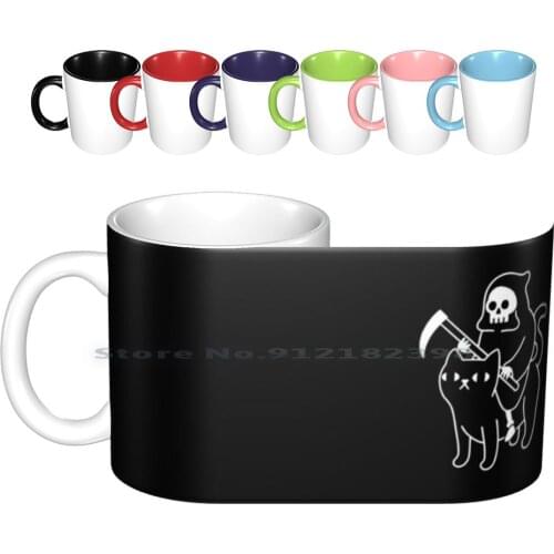 Death Rides A Black Cat Ceramic Mugs Coffee Cups Milk Tea Mug Cats Cat Death Grim Reaper Funny Cute Evil Halloween Spooky
