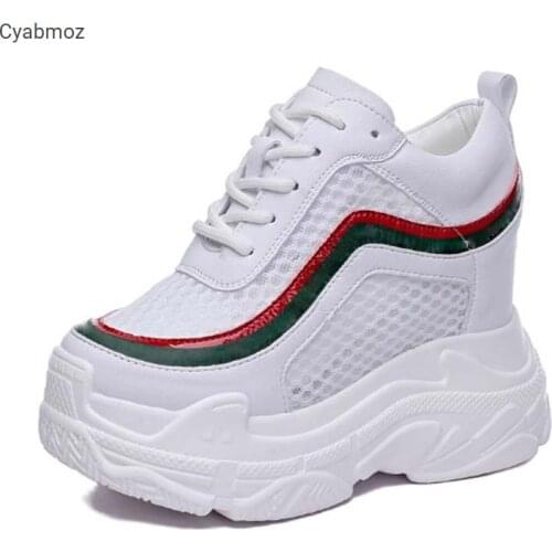 Women Dad Shoes Thick Sole Height Increasing Taller 12CM Casual shoes Comfortable Platform Sneakers Breathable Mesh Ladies Shoe