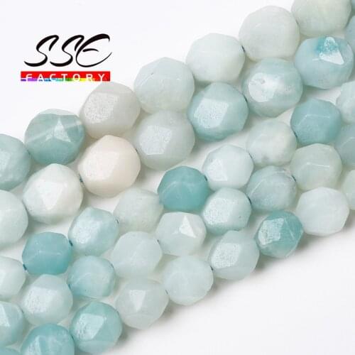 Nutural Amazonite Round Loose Beads Faceted Stone Beads 15" Strand 4 6 8 10 12 MM For Jewelry Making DIY Bracelet Accessories