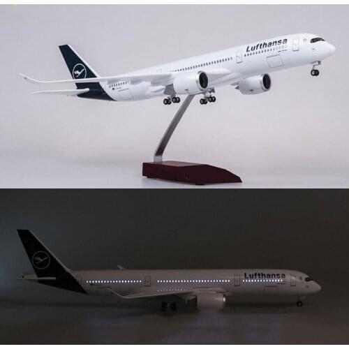 50.5CM 1/142 Scale Airplane Airbus A350 Lufthansa Airline Model W LED Light & Wheel Diecast Plastic Resin Plane For Collection