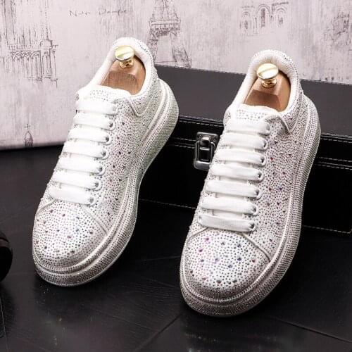 2021 Trend New Mens Sneakers Glitter Rhinestone Casual Flat Platform Prom Shoes Loafers Male Sports Walking Zapatos Hombre