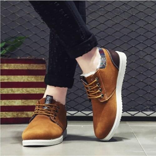 CINESSD Flat Shoes For Men New 2020 Winter Leisure Plush Thickening Outdoor Snow Boots Warm Lace Up Ankle Mens Cotton Shoes