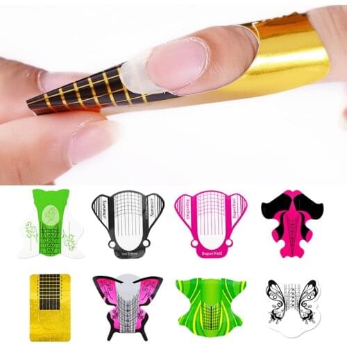 100pcs/Bag Nail Form Transparent Nail Art French Acrylic UV Gel Tips Extension Sticker Builder Form Guide Stencil Manicure Tools