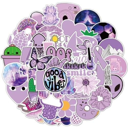 50Pcs Girl Purple Cartoon Stickers Kid Classic Toy Waterproof Decals Pack DIY Skateboard Luggage Refrigerator Stickers