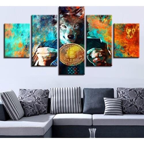 Frame Living Room Wall Art Pictures HD Printed 5 Panel Stick On The Wall Wolf Head Modern Painting On Canvas Home Decor Poster