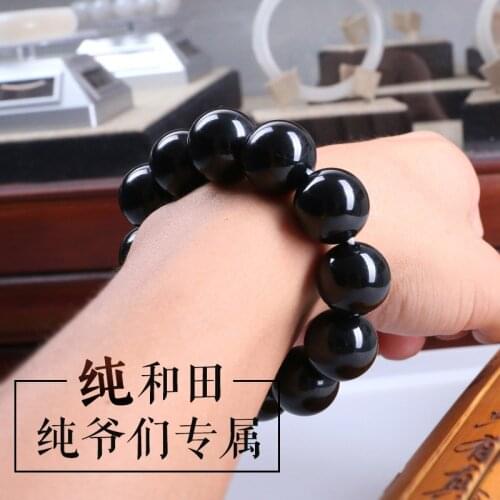 Jade hand string of black jade bracelet male money certificate of natural jade bracelet beads hand string with blue ink