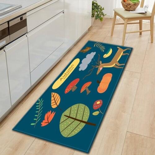 Non-slip Rectangle Mat Crystal Velvet Fabric Kitchen Mat Strong Water Absorption Oilproof Flower Ptinted Household Home Bathroom