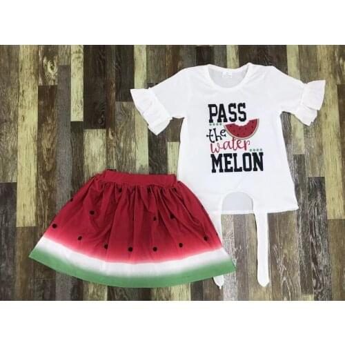 Newest designs kids clothing short sleeve kids clothes watermelon appliques knit cotton toddler girl clothing