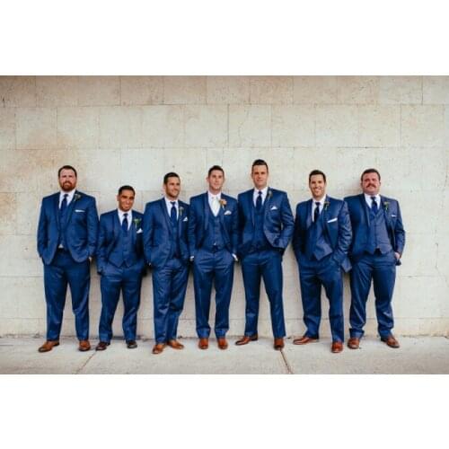 Latest Coat Pant Designs Navy Blue Men Wedding Suit Groomsmen Suits Skinny Tuxedo 3 Piece Style Prom Jacket Custom Blazer Ternos