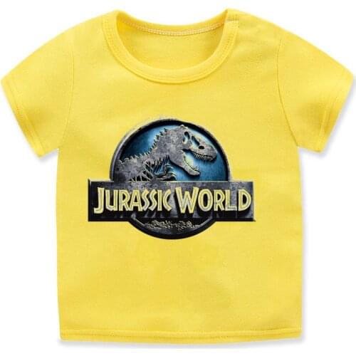New arrival 2021 boys t-shirt jurassic dinosaur cartoon print kids tshirt cute kids clothes summer yellow toddler baby tops