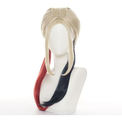 Movie Joker Girl Wig Black Red Yellow Mix Color Hair Gradient Woman Girl Curly Wig Dark Night Halloween Party Props