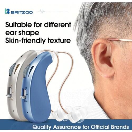 Britzgo Hearing Aid Hearing Amplifier Rechargable Digital Bha-203 for Hearing Loss Patient Elderly, Blue or Silver, 8 Grams