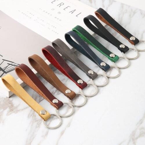 Simple Handmade Genuine Leather Keychain Lanyard Women Men Vintage Long Thin Leather Rope Car Keyring Holder Wholesale