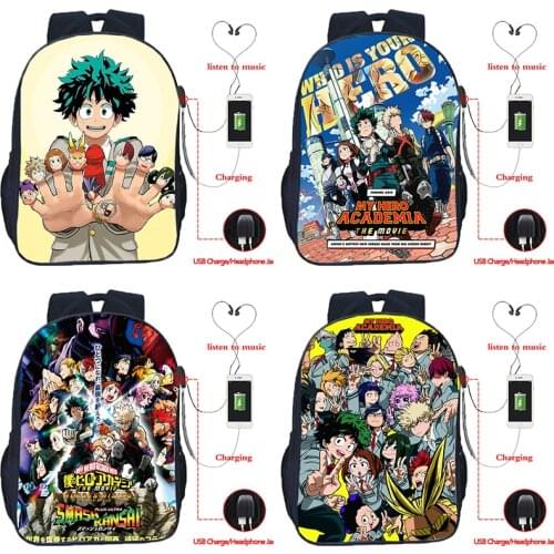 Functionary My Hero Academia Backpack Students Anime Print Knapsack Boys Girls Deku School Bag Teens USB Charge Travel Rucksack