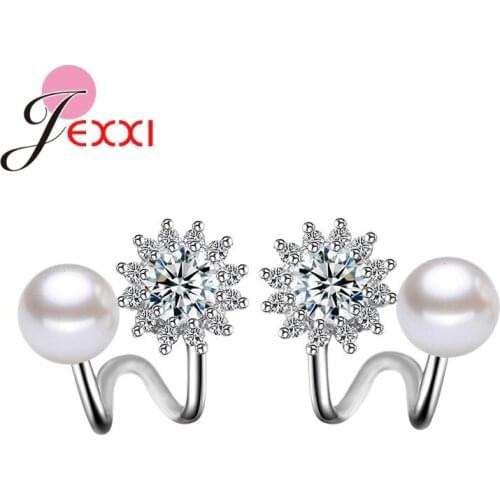 New Fashion Women Temperament Fine Crystal Flowers Stud Earrings Contracted Small Pearl Modelling Earrings Jewelry