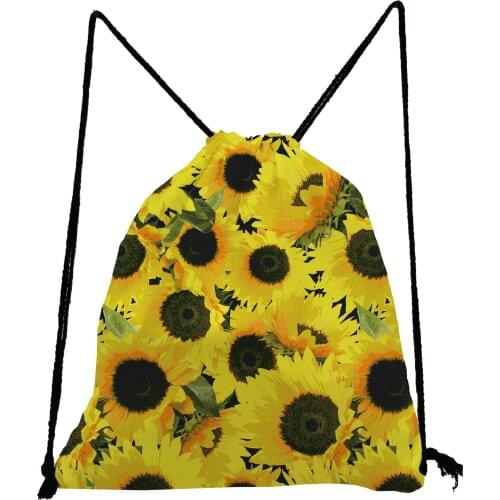 Yellow Floral Printed Drawstring Bags Sunflower Softback Bag Unisex Travel Backpack Portable Shoe Bag for School Casual Book Bag