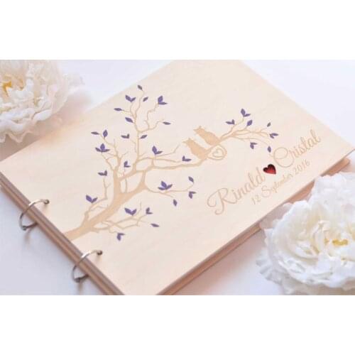 Love Cat Wood Wedding Guest Book Photo Guestbook Personalized Wooden Photalbum Family Anniversary Gift For Parents