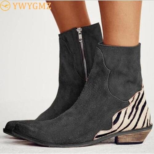2020 Winter Women Ankle Boots Fashion Womens Boots Retro Zipper Low Heel Boots Women Warm Short Plush Leopard Boots Botas Mujer