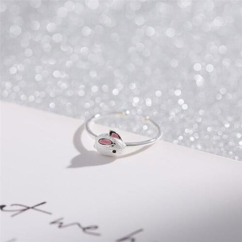 Sole Memory Mini Cute Sweet Bunny Fresh Rabbit 925 Sterling Silver Female Resizable Opening Rings SRI503