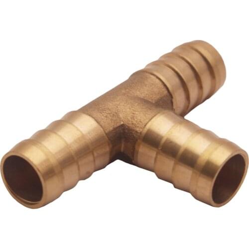 10mm T Shaped 3 Way Hose Barb Fittings Pipe Tube Connecting Connectors Metal Brass Tone