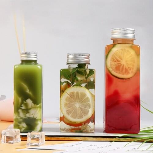 10pcs Net red disposable PET plastic 300ml 400ml cold drink cup milk tea bottles yogurt cup square transparent beverage cups