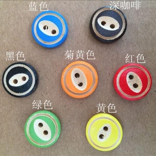 100 Pcs/Lot Mixed 2 Holes Round Wood Buttons Clothing Sewing DIY Craft Scrapbooking Botones 15mm Y-40