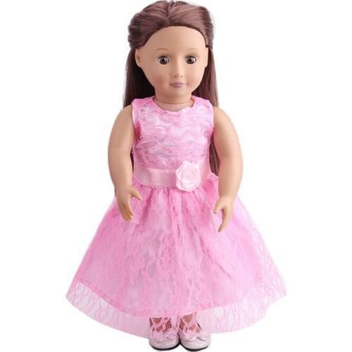 18 Inch American Doll Dress Pink Lace Evening Gown Newborn Girls Skirt Baby Toys Accessories Fit 43 Cm Boy Dolls c130