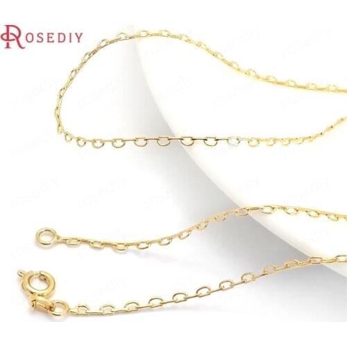 37905)2PCS 45CM 24K Gold Color Copper with Round Spring Clasps Finished Necklace Chains Jewelry Making Supplies Diy Findings