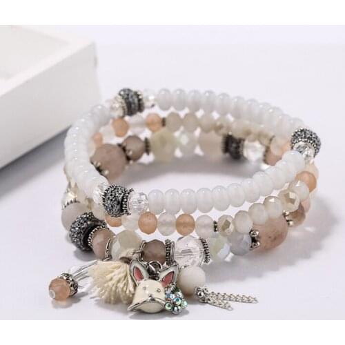 3pcs/set Handcraft Boutique Fashion Multilayer Crystal Stone Beads Strand Bracelets Tassel Bangles Pulseras Womens Boho Mujer