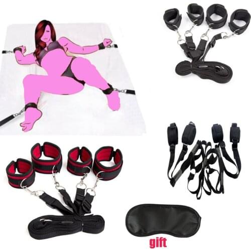BDSM Bed Restraint Bondage System ,Under the Bed Wrist and Ankle Cuff Restraint Kit Tie up With Eye Mask Gift SexToys For Couple