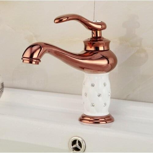 Free shipping Hot selling rose golden bathroom basin sink faucet with solid brass gold basin faucet of hot cold bathroom faucet