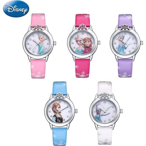 Disney Frozen 2 Princess Pattern Children toy Luminous watch Crystal Cartoon Leather Quartz Wristwatch for Girls Kids Toy Gift
