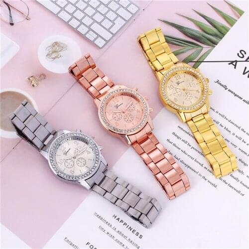 Watches Women Fashion Luxury Brand Wristwatches Ladies Gold Steel Quartz Watch Geneva Crystal Rhinestons Wristwatch