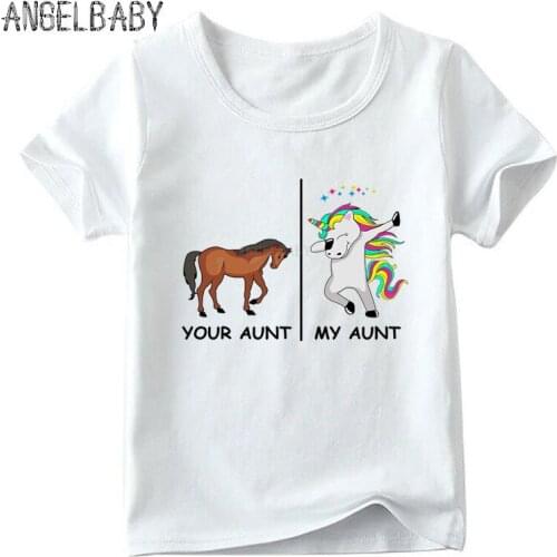 Kids Your Aunt Horse My Aunt Unicorn Cartoon Print T shirt Baby Boys/Girls Summer T-shirt Children Casual Funny Clothes,HKP5261