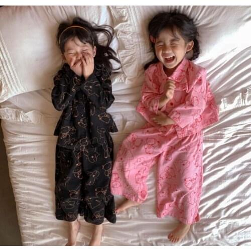 2021 Korea style girls 2 pcs set shirt+long pants autumn cotton kids pajama suit 1-7 years WS121