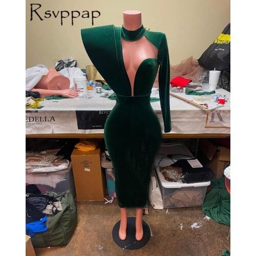 Real African Style Long Prom Dresses 2021 Designed Tiered Side Single Long Sleeve Green Straight Black Girl Party Prom Dress