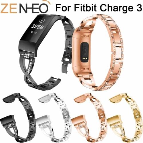For Fitbit Charge 3 Bands watchband Crystal Stainless Steel Watch Band Wrist band Strap Bracelet Watch Strap For Fitbit Charge 3
