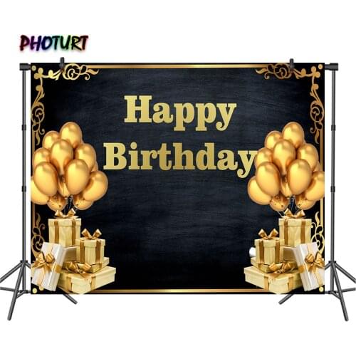 PHOTURT Golden Balloon Backdrop Birthday Party Wedding Photography Banner Gift Box Photo Background Vinyl Studios Decorate Props