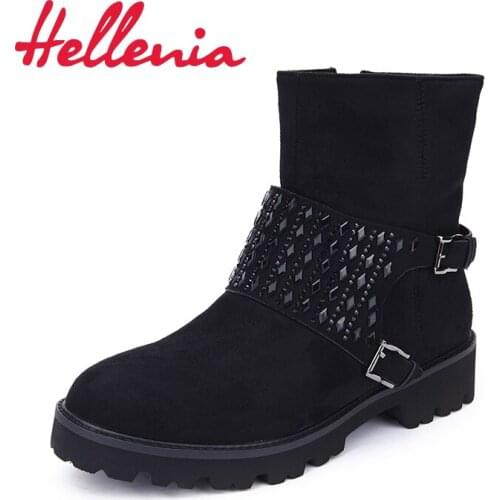 Hellenia Ankle Short Boots Women Boots Autumn Spring 2018 Fashion Martin Boots Black Short Boot Short Casual Fleeces Shoes