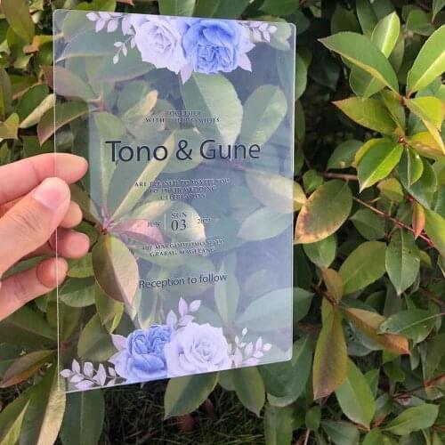 Custom Colorful European Style Elegant Marriage Transparent Invitation Printing Acrylic Board Menu Personal Laser Cut Any Shape