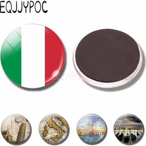 Italy Flag and Map Fridge Magnet Venice Gondolas and Leaning Tower of Pisa 30 MM Glass Magnetic Refrigerator Stickers souvenir