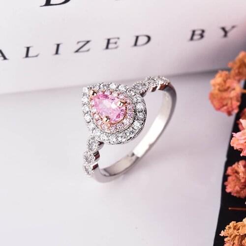 Fine Jewelry Luxury Water Drop Two Tone Rings Inlay Shiny Zircon Geometry Wedding Ring For Women Bridal Best Accessories