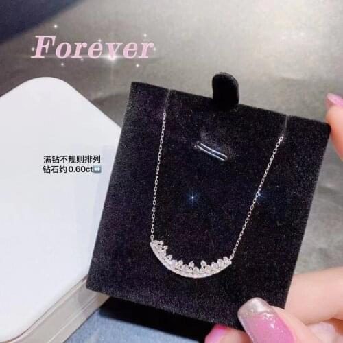 Korean Silver Color Smiling Shaped Crystal Zircon Pendant Necklaces for Women Simple Fashion 925 Silver Party Jewelry