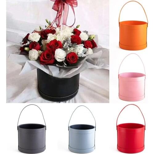 Bouquet Flowers Box Leather Packaging Home Wedding Party Flower Decorative Tools Table Decor Round with Lid Gifts Storage Boxes