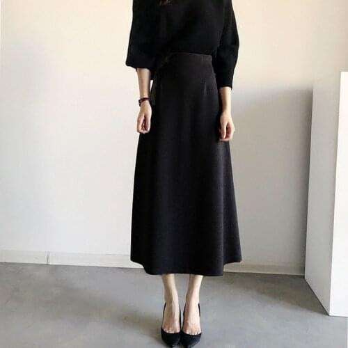 LMQ NEW Fashion Womens High Waist Solid Casual Vintage Midi Skirt Lady Simple Office A-Line Skirts Fall Winter