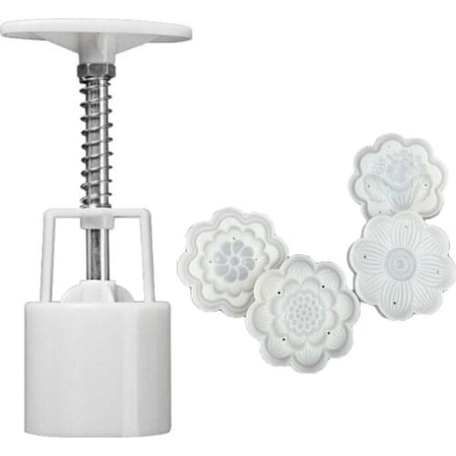 Mooncake Mold 65g Cookie Cutter with 4pcs Lotus Stamp Chocolate Moon Cake Mould